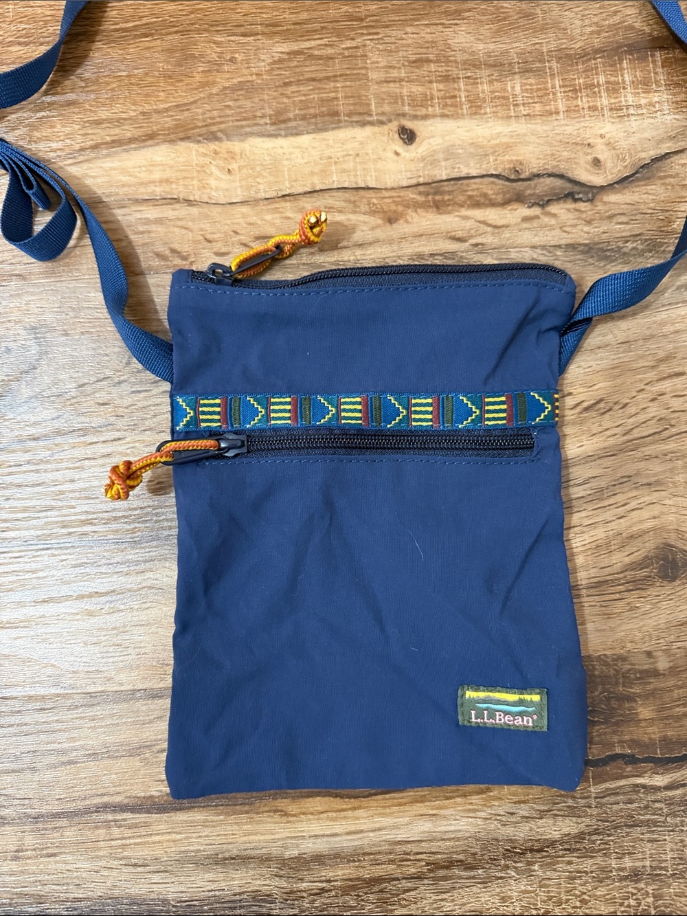 L.L. Bean Navy Crossbody Bag Pouch with Yellow Accents Adjustable Strap